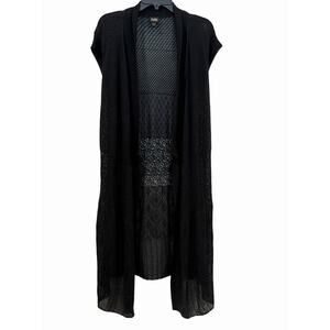 Eileen Fisher Black Silk Sheen Lace Long Duster Cardigan Women’s Small : Read!